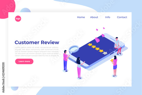 Customer review, Usability Evaluation,  Feedback,  Rating system isometric concept. Vector illustration