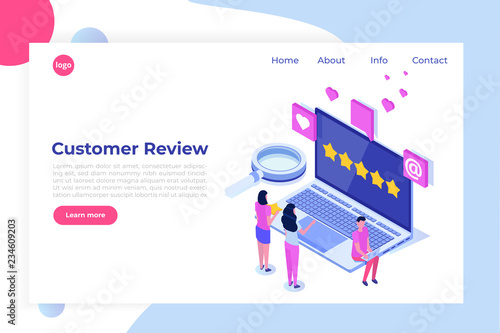 Customer review, Usability Evaluation,  Feedback,  Rating system isometric concept. Vector illustration