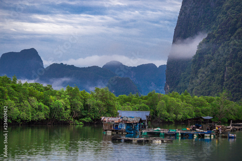 Samet Nangshe Viewpoint- Phang Nga: Foreign tourists come to watch the morning light in Khlong Khian area, Takua Thung district, Thailand. photo