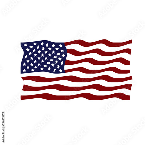 Flag of the United States. Waving American flag on white background. 