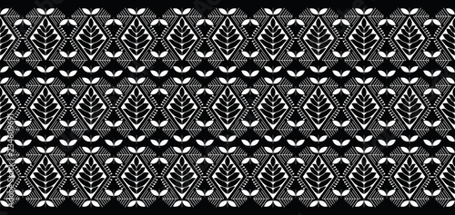 Seamless monochrome tribal flower border