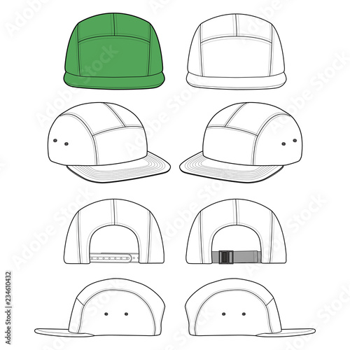 Camp cap set Fashion flat technical drawing vector template