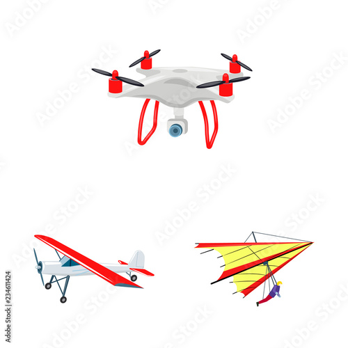 Vector illustration of plane and transport icon. Collection of plane and sky vector icon for stock.