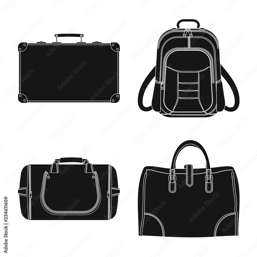 Isolated object of suitcase and baggage icon. Collection of suitcase and journey stock vector illustration. Isolated object of suitcase and baggage icon. Collection of suitcase and journey stock vector illustration.