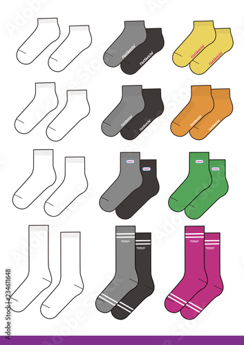 Socks set Fashion Flat Sketche vector template