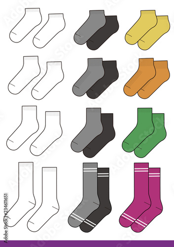 Socks set Fashion Flat Sketche vector template