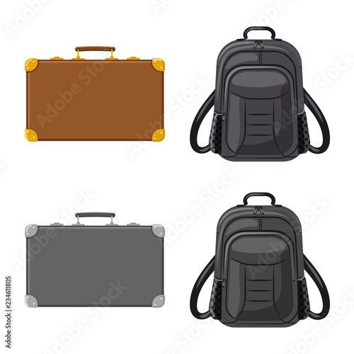 Vector illustration of suitcase and baggage symbol. Set of suitcase and journey stock vector illustration.