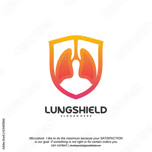 Lungs Shield logo vector, Health lungs logo template, design concept