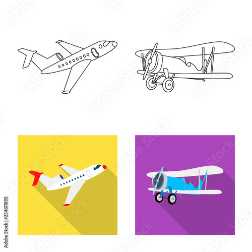 Vector illustration of plane and transport logo. Set of plane and sky vector icon for stock.