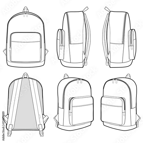 Backpack Fashion flat technical drawing vector template Stock Vector ...