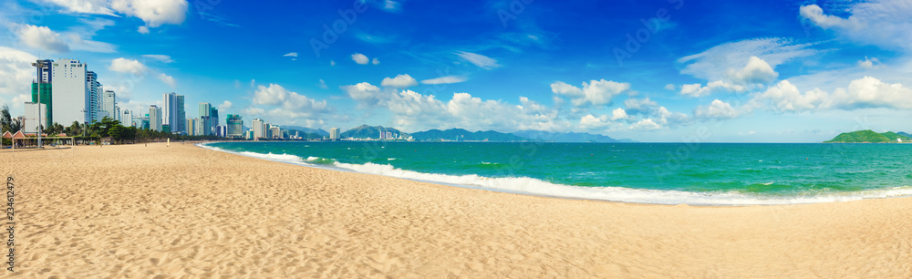  Scenic beautiful view of Nha Trang beach. Panorama