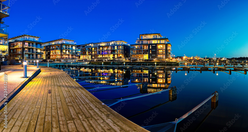 Blue hour i Fiskebäck marina west in Gothenburg