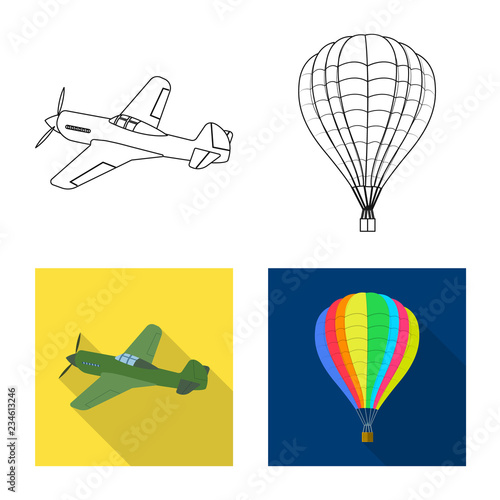 Vector design of plane and transport sign. Collection of plane and sky stock vector illustration.