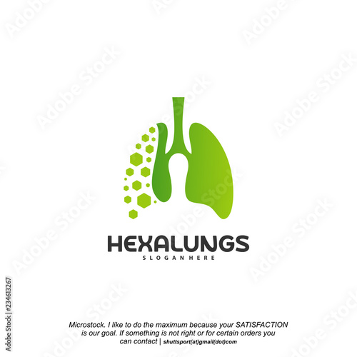 Hexagon Lungs logo designs vector, Lungs With Hexagon designs template logo
