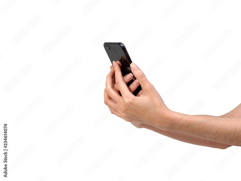 Hand holding mockup smartphone Hand holding mockup smartphone