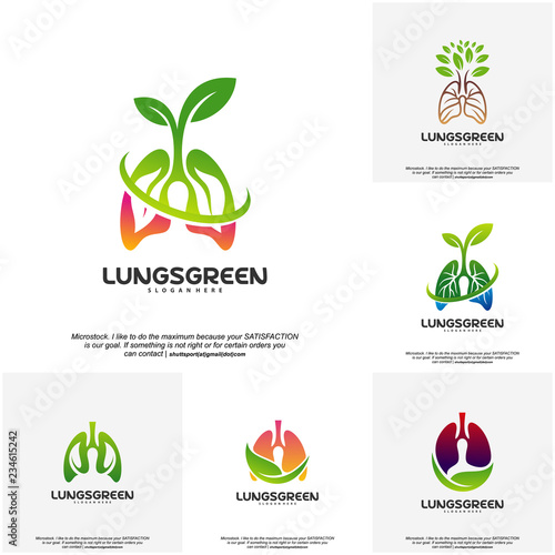 Set of Lung care logo designs vector, Nature Lungs logo concept vector, Lungs Health logo template