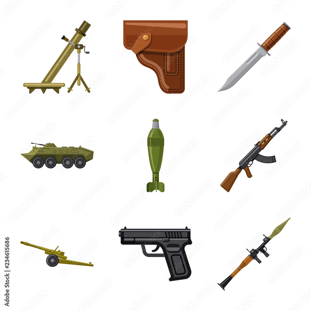Vector design of weapon and gun logo. Set of weapon and army stock symbol for web. Vector design of weapon and gun logo. Set of weapon and army stock symbol for web.