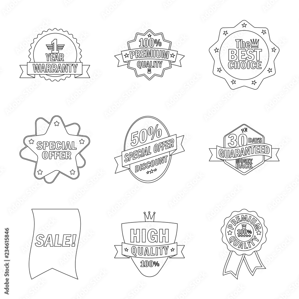 Vector design of emblem and badge icon. Collection of emblem and sticker stock symbol for web.