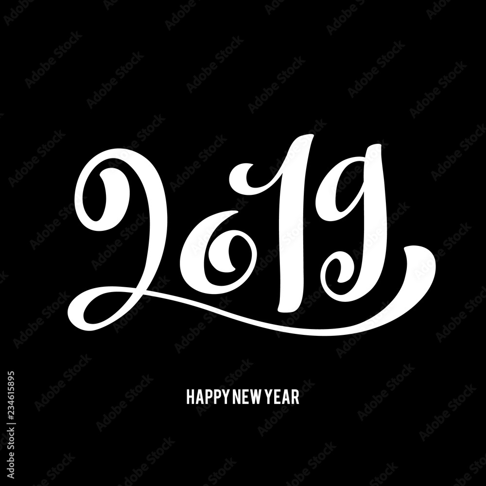 Happy New 2019 Year. Vector illustration with lettering composition. Seasonal greetings cards for Christmas holydays. Happy New 2019 Year. Vector illustration with lettering composition. Seasonal greetings cards for Christmas holydays.
