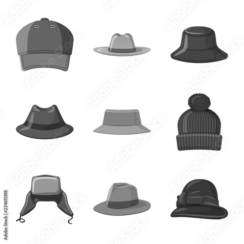 Isolated object of headgear and cap icon. Collection of headgear and accessory stock vector illustration.