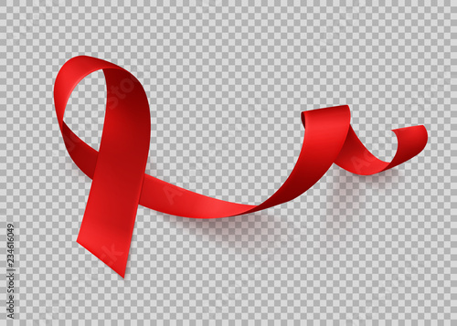 Realistic red ribbon, world aids day symbol, 1 december, vector illustration. World cancer day - 4 february.