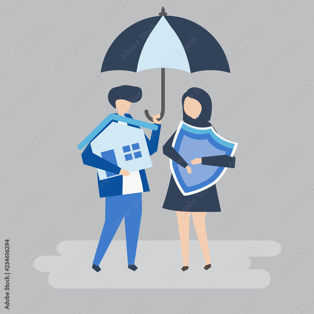 Couple and a house insurance concept illustration Couple and a house insurance concept illustration