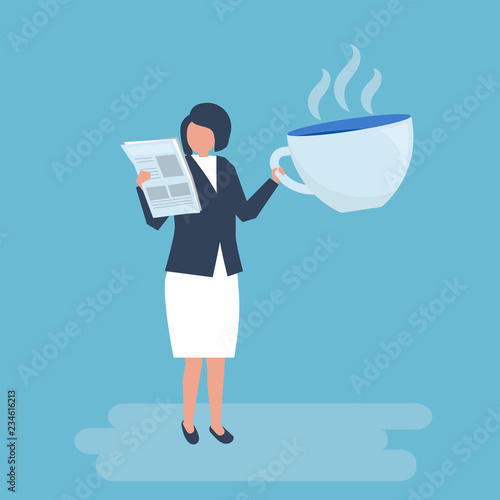 Businesswoman drinking coffee and reading a newspaper illustration