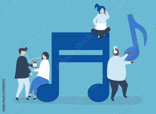 Characters of people listening to music illustration