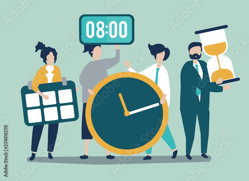 Characters of people holding time management concept illustration