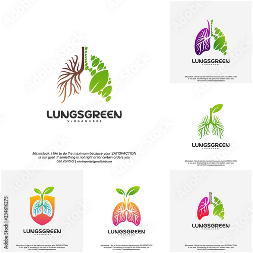 Set of Lung care logo designs vector, Nature Lungs logo concept vector, Lungs Health logo template