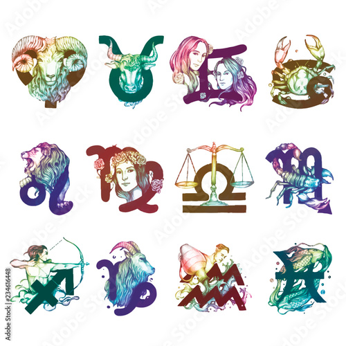 Set of horoscope symbols illustration photo