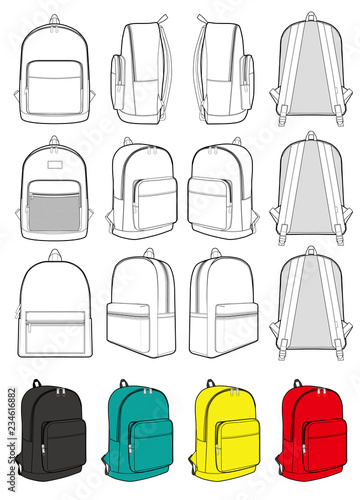 Backpack Fashion flat technical drawing vector template