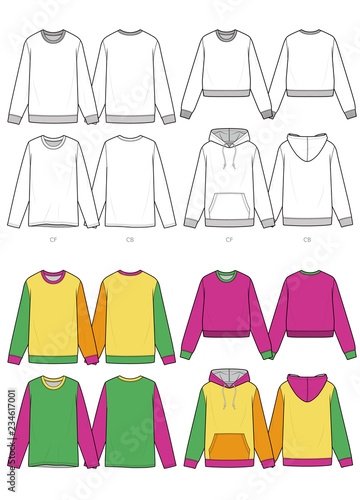 Long sleeve TOP SET Fashion flat technical drawing vector template