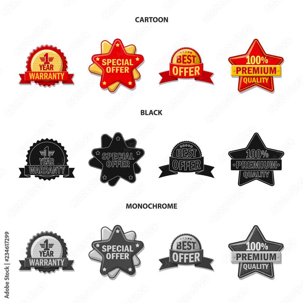 Vector illustration of emblem and badge symbol. Set of emblem and sticker stock symbol for web.