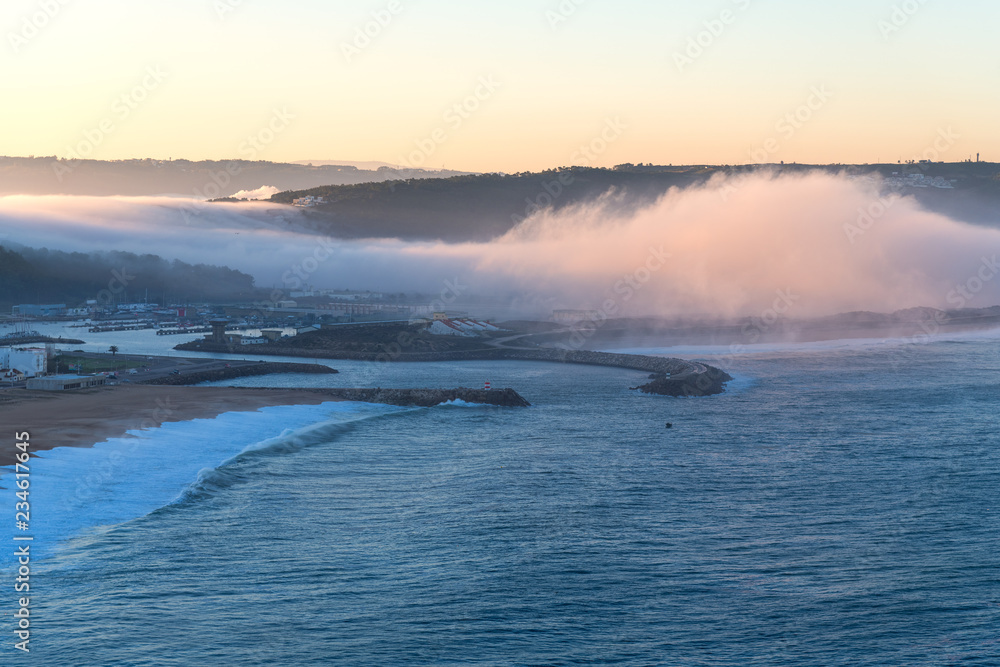 Atlantic ocean coast in morning, Nazare , Portugal.