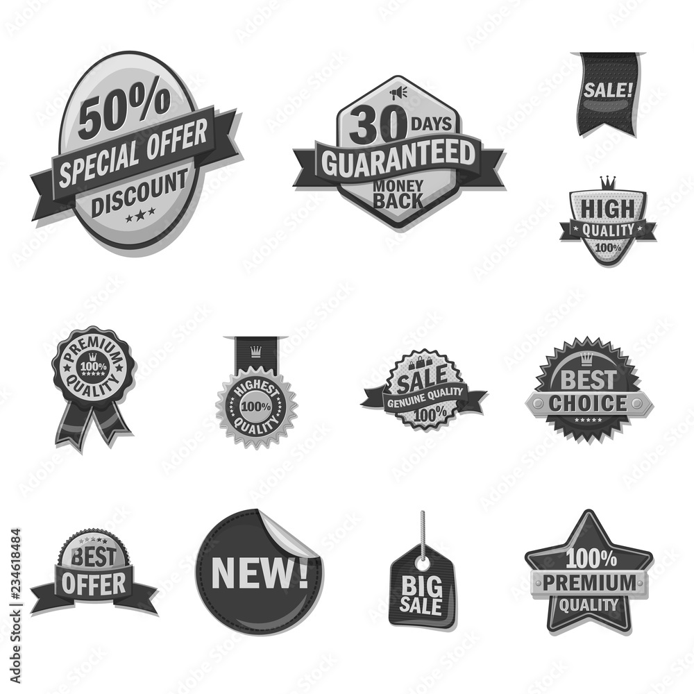 Isolated object of emblem and badge icon. Set of emblem and sticker stock vector illustration.