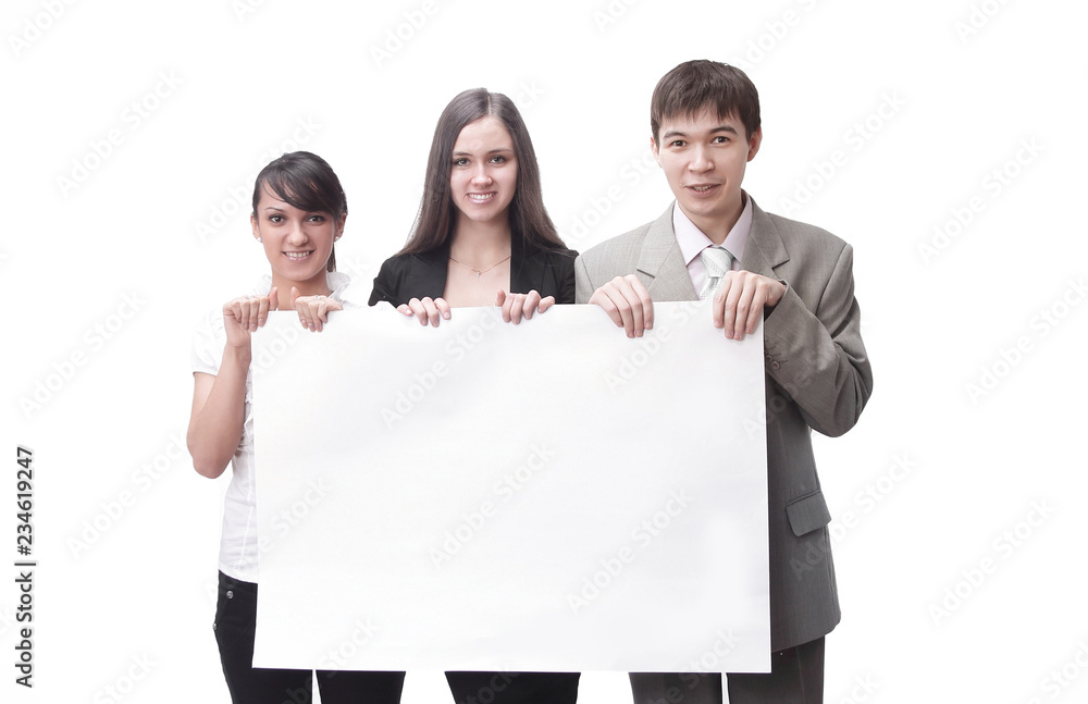 successful business team holding a blank banner. photo with copy space successful business team holding a blank banner. photo with copy space
