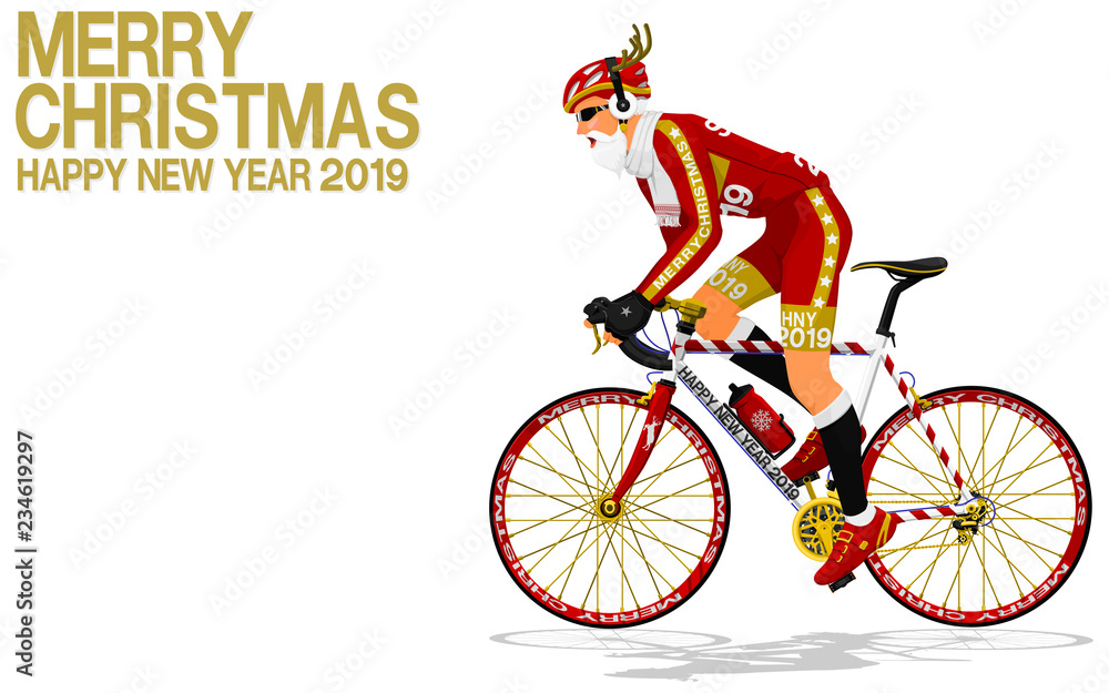 Fototapeta premium Santa Claus is riding the road bike on transparent background