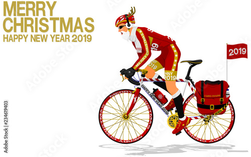 Santa Claus is riding the touring bike on transparent background
