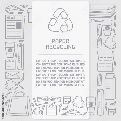 Waste paper information banner. Line style vector illustration. There is place for your text