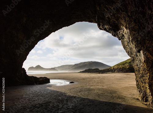 Inside the cave on the Bethells Beach, New Zealand