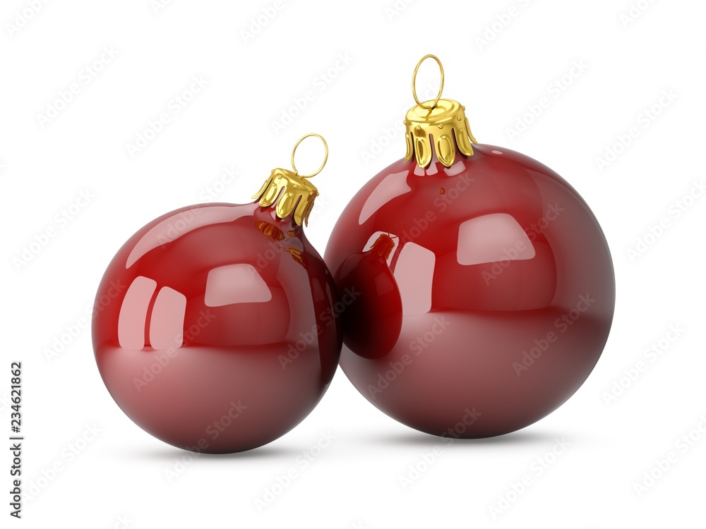 3D rendering Two Red Christmas Balls on a white background 3D rendering Two Red Christmas Balls on a white background