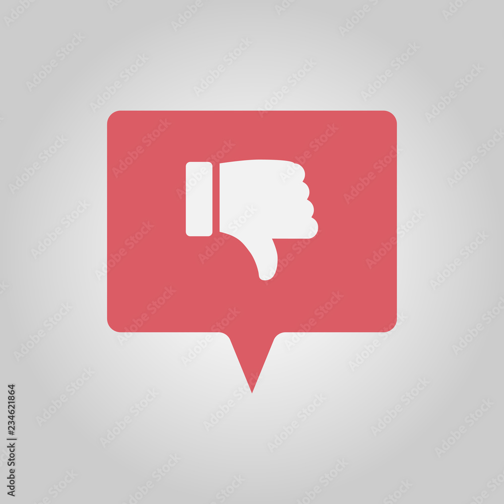 Thumbs down for negative, red social media popup notification message Thumbs down for negative, red social media popup notification message