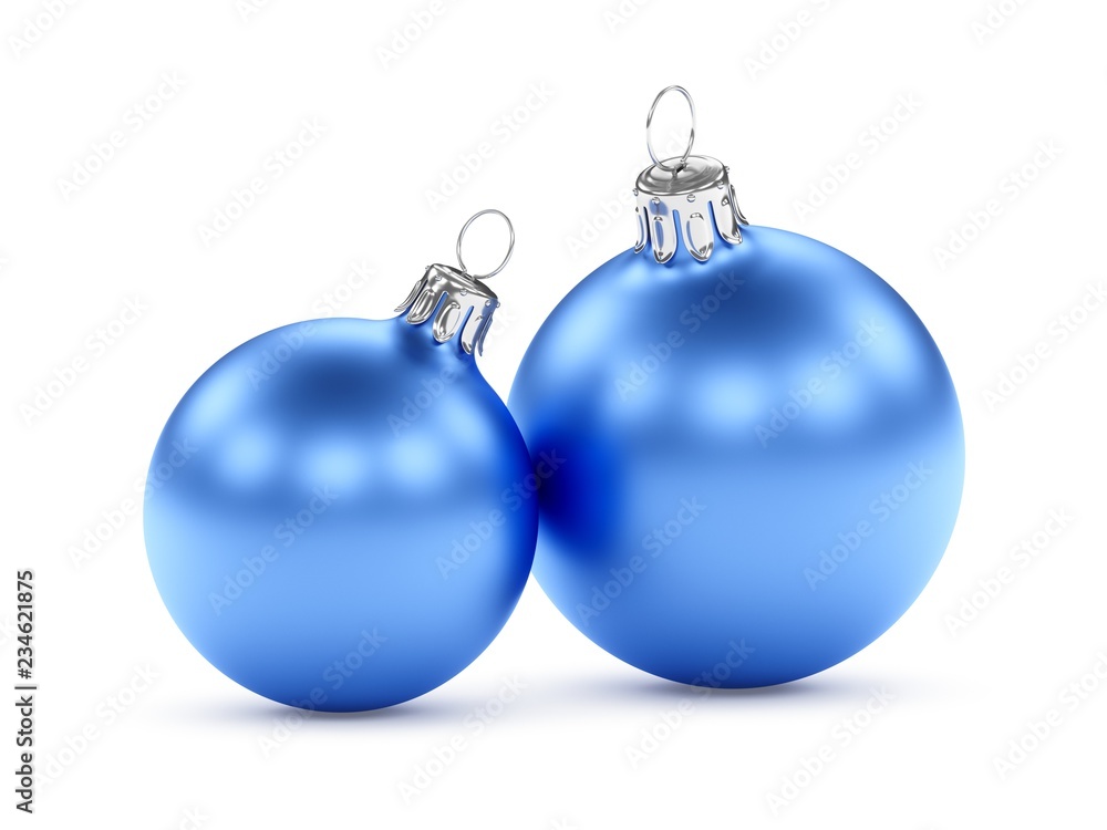 3D rendering Two Blue Christmas Balls on a white background 3D rendering Two Blue Christmas Balls on a white background