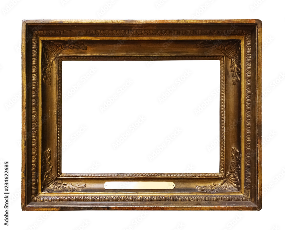 Picture gold wooden frame for design on white background Picture gold wooden frame for design on white background