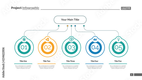 Five ideas process chart slide template. Business data. Step, flow, design. Creative concept for infographic, presentation, report. Can be used for topics like marketing, teamwork, research.