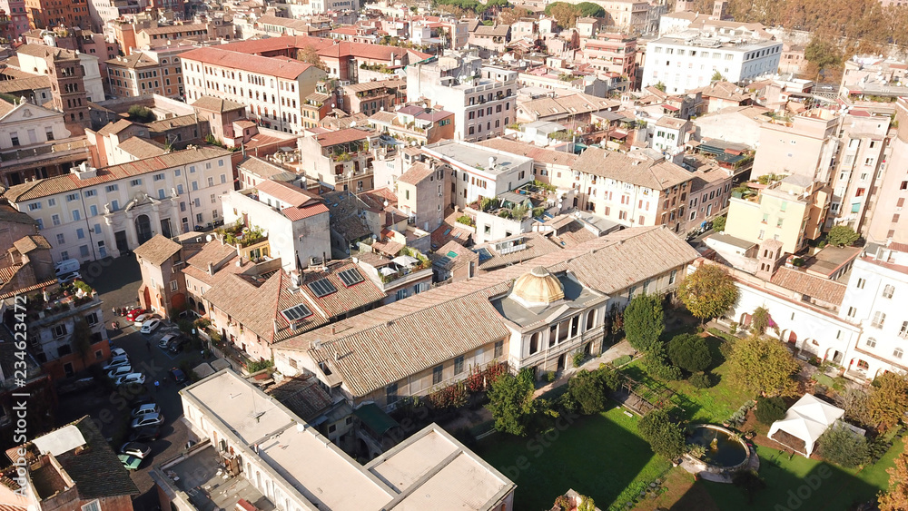 Aerial drone view from Roman Forum one of the main tourist attractions which was build in ancient times as the site of triumphal processions and elections next to Colosseum, Rome, Italy Aerial drone view from Roman Forum one of the main tourist attractions which was build in ancient times as the site of triumphal processions and elections next to Colosseum, Rome, Italy