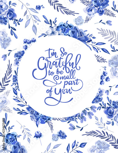 Blue floral circle frame for invitation cards and graphics.