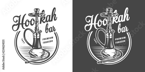 Vintage monochrome hookah lounge label