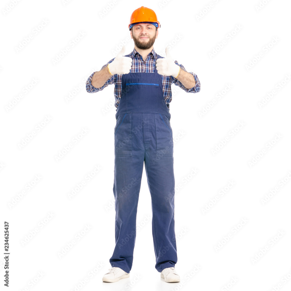 Young man builder industry worker hardhat on white background isolation Young man builder industry worker hardhat on white background isolation